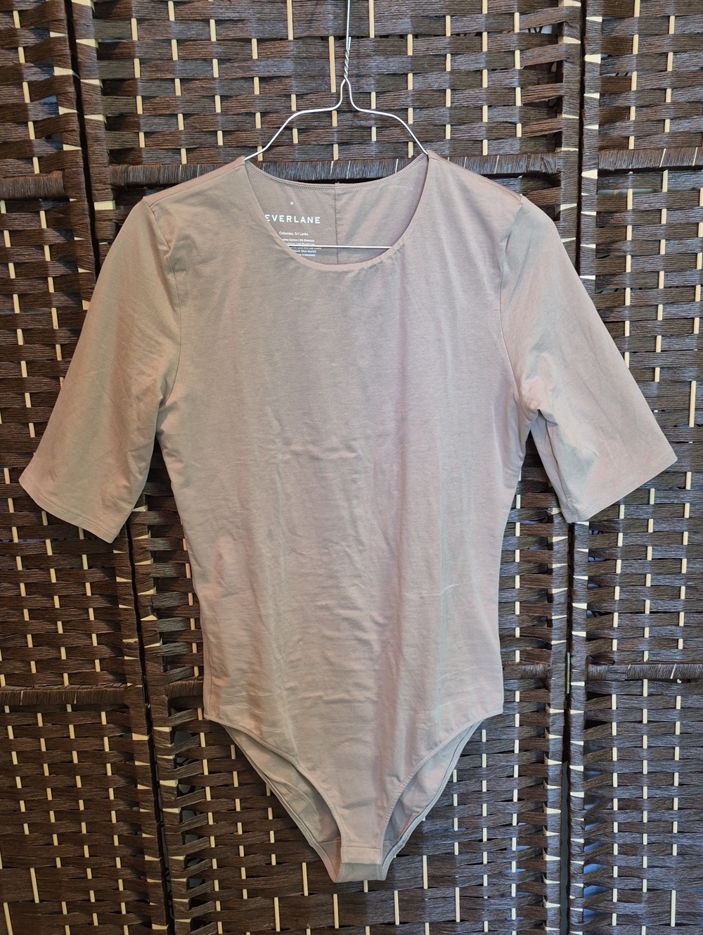 Everlane Short-Sleeve Scoop Neck Bodysuit in Blush Taupe